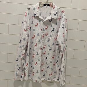 JOGAL White 100% cotton Shirt Red/Blue/Green Reindeer & Tree Print